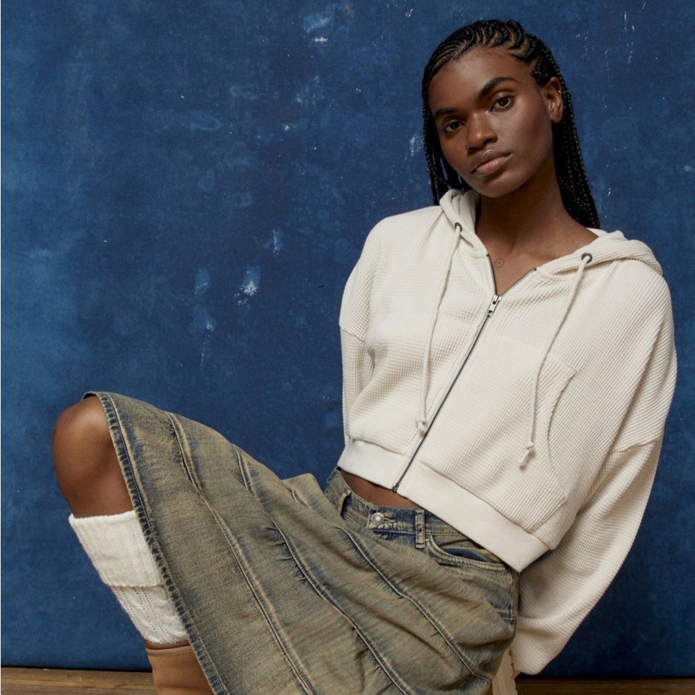 NEW Urban Outfitters BDG Waffle Knit Ivory Hoodie